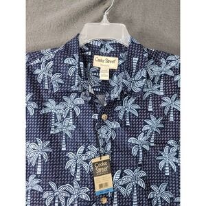 NWT Cooke Street Honolulu L Men's Cotton Tropical Palm‎ Tree Shirt Blue Resort